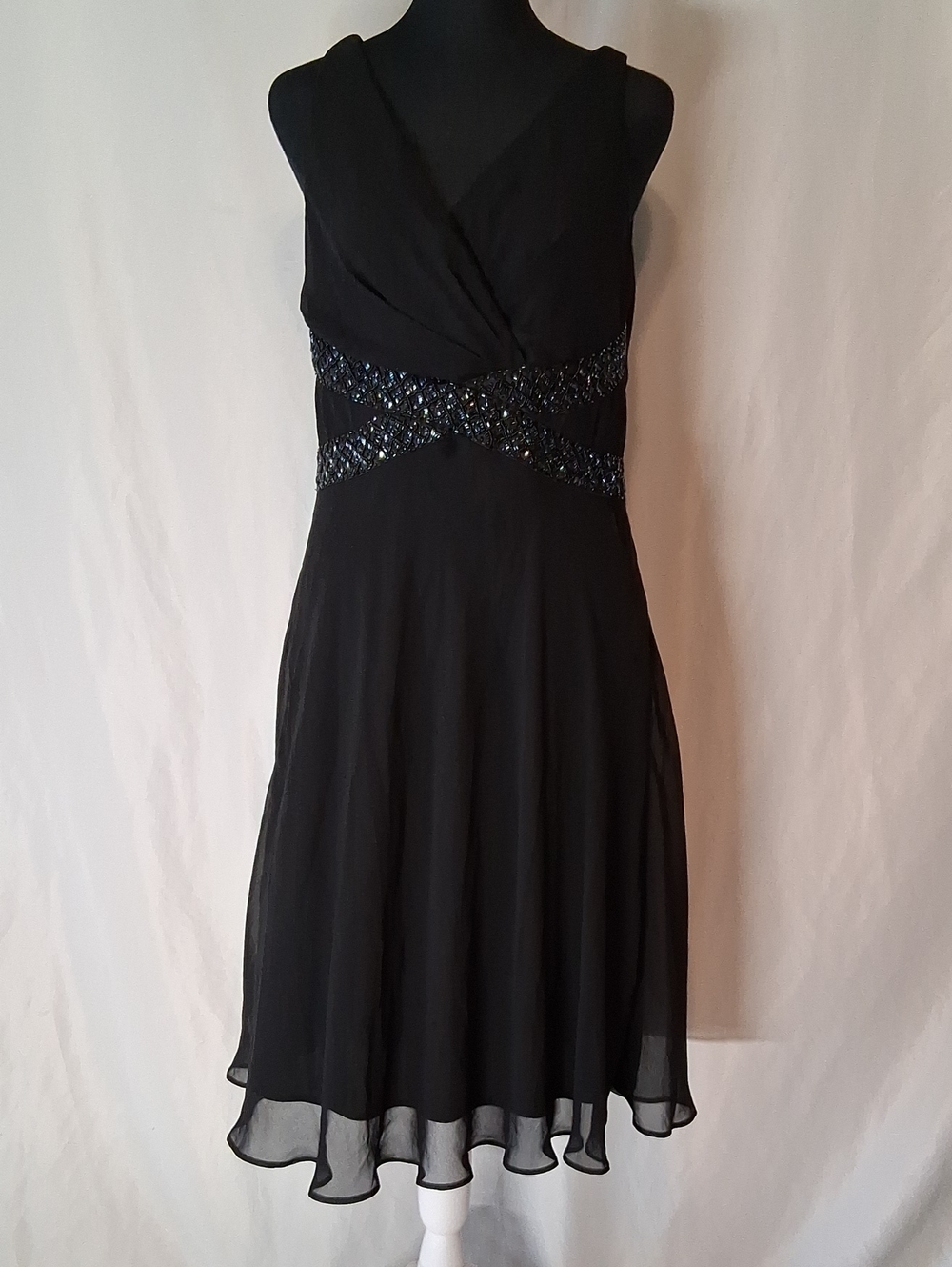 R&M Richards Elegant Black Beaded Midi Dress 12P